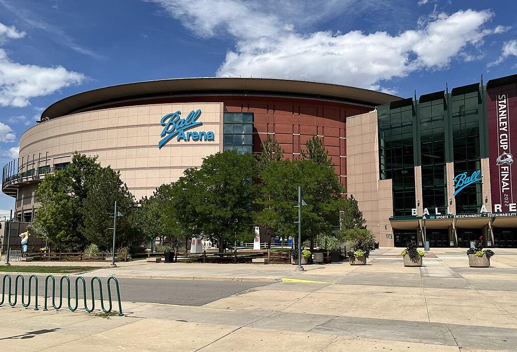 A photograph of the exterior of Ball Arena in Denver.