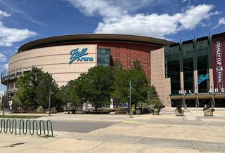 A photograph of the exterior of Ball Arena in Denver.