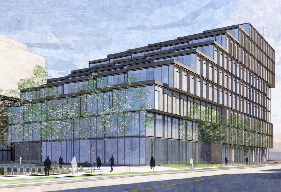 A rendering of 'Block D', one of the proposed life sciences buildings in the redevelopment.