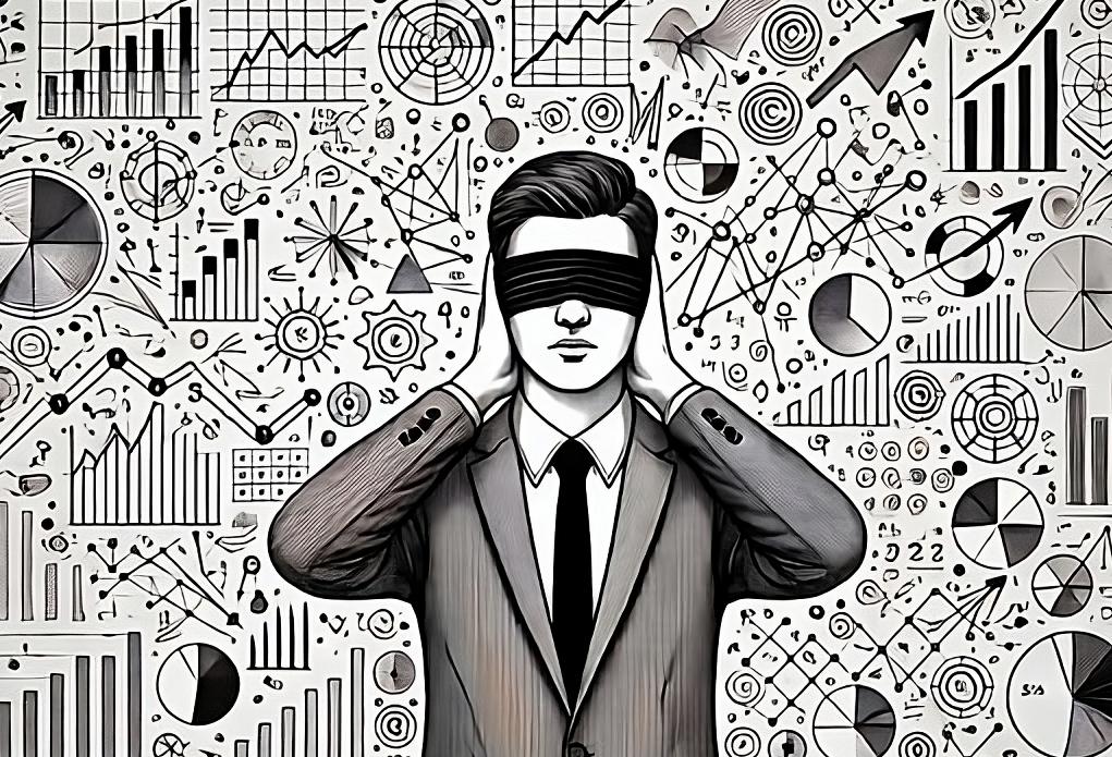 Man In Suit Blindfolded Surrounded By Data
