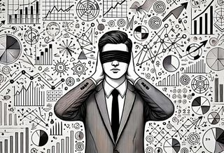 Man In Suit Blindfolded Surrounded By Data