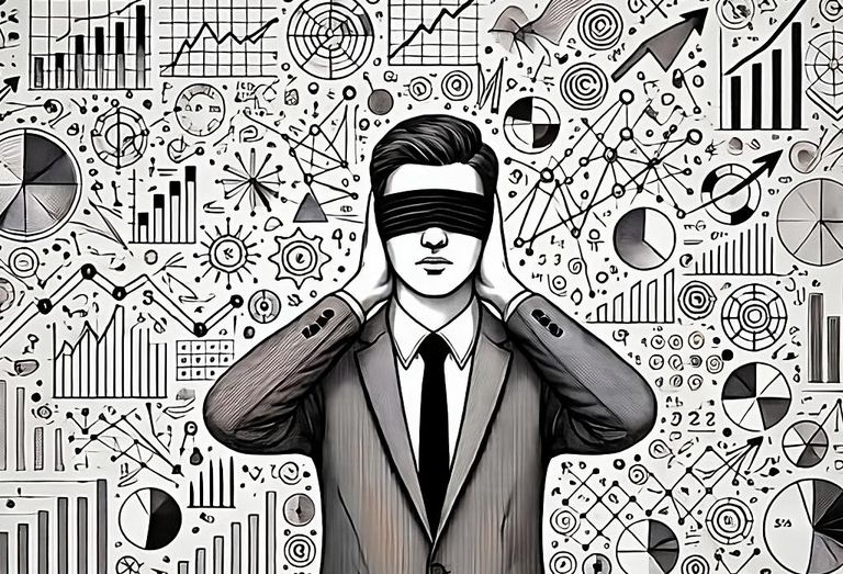 Man In Suit Blindfolded Surrounded By Data