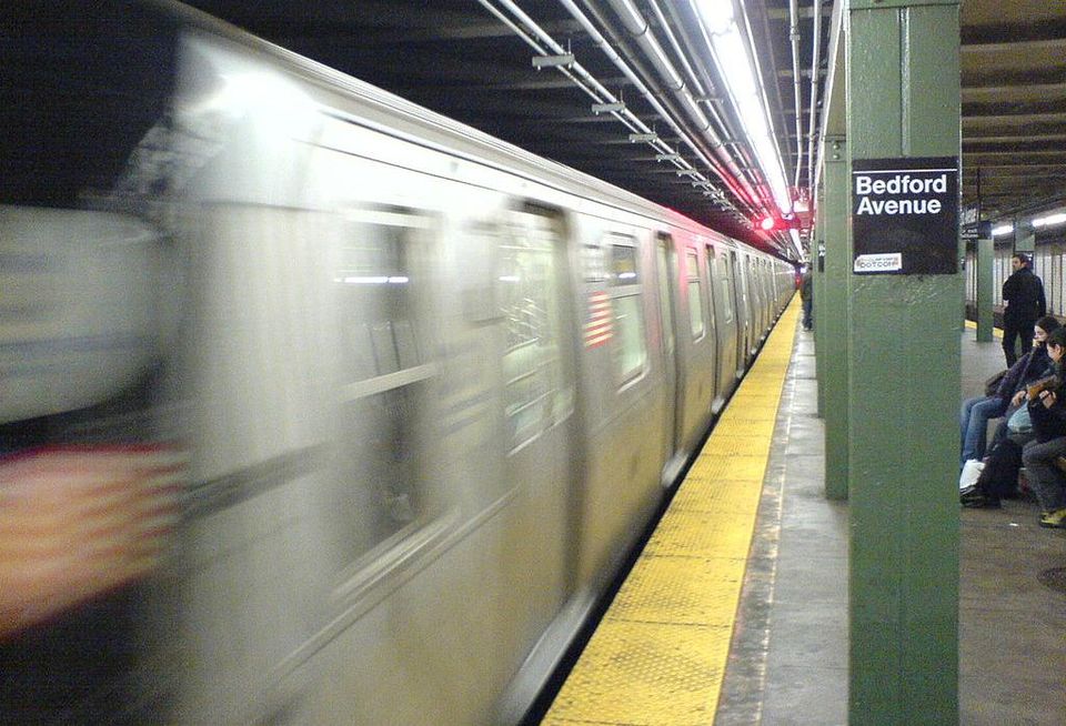 The L Train at the Bedford Avenue subway stop in Williamsburg, Brooklyn