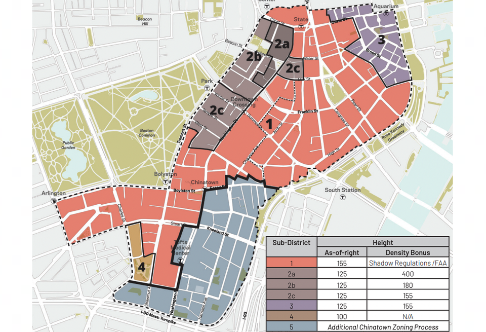 PLAN: Downtown's proposed zoning districts and as-of-right height in each district.