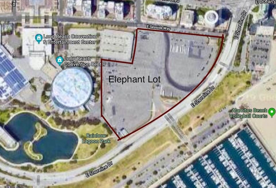 Aerial view of the Elephant Lot in Long Beach