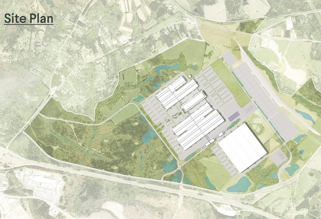 An aerial site plan of Rivian's planned 9M SF electric vehicle plant near Atlanta.