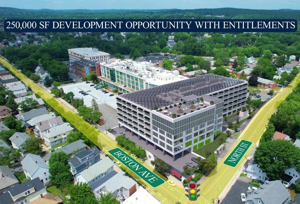 A site rendering of the proposed Tufts Corners development in Medford.