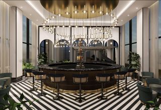 Rendering of rooftop bar Moonraker at The Wharf's Pendry hotel