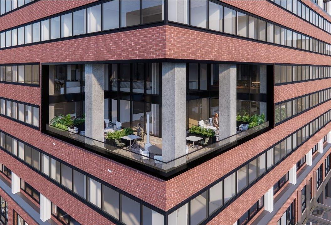 An artistic interpretation — not a final rendering — of the two-story loggia feature planned at 1275 K St. NW. 