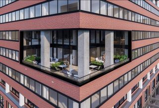 An artistic interpretation — not a final rendering — of the two-story loggia feature planned at 1275 K St. NW. 