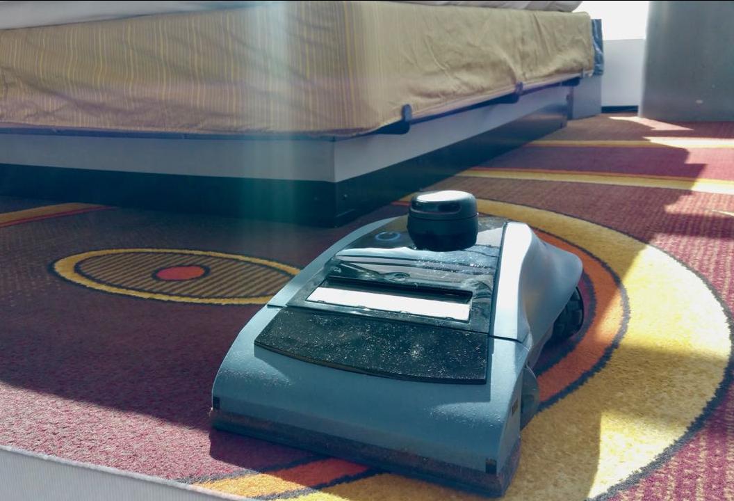Maidbot's Rosie robot can clean an average size hotel room floor in six to eight minutes.