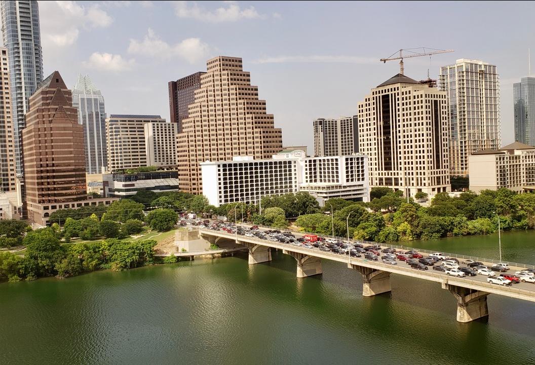 Commuters fill the bridge trying to get into downtown Austin. 