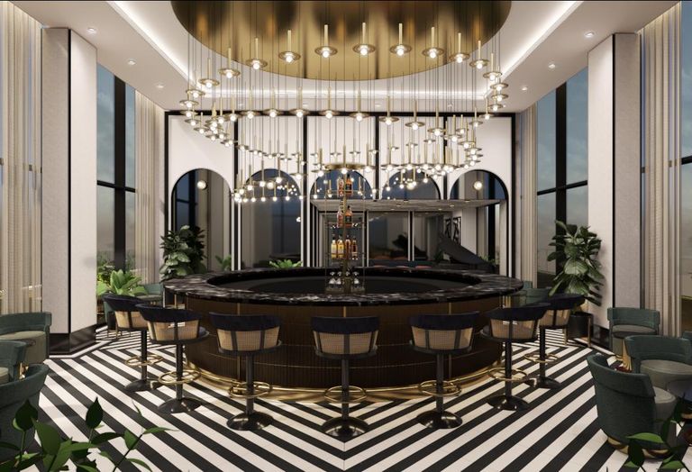 Rendering of rooftop bar Moonraker at The Wharf's Pendry hotel