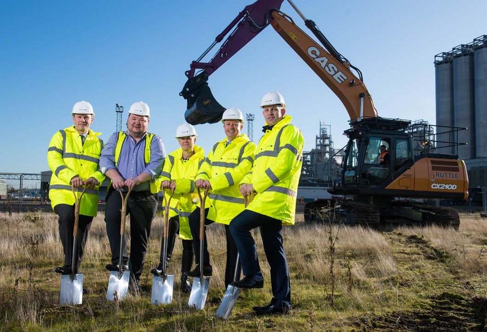 Will Ainscough, executive chairman of HIMOR; Andrew Western, leader of Trafford Council; Kate Green MP; Mark Booth, managing director of HIMOR; and Andrew Bain, projects director at HIMOR. Carrington Manchester november 2018