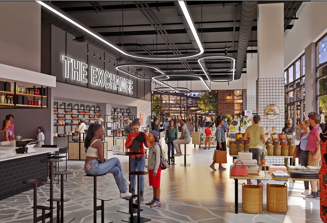 A rendering of The Exchange, a marketplace planned at the Baltimore Peninsula development. 