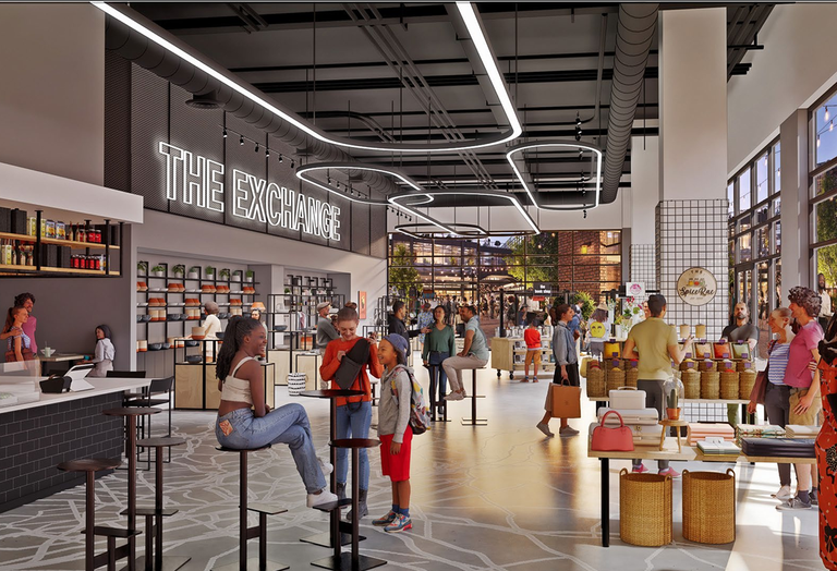 A rendering of The Exchange, a marketplace planned at the Baltimore Peninsula development. 
