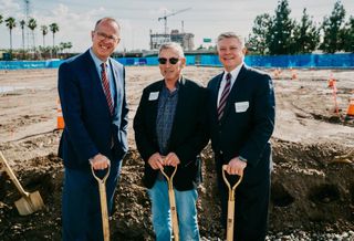 Former Anaheim Mayor Tom Tait, BPM Real Estate Group Walter C. Bowen and Radisson Hotel Group President, Americas Ken Greene at the groundbreaking of RadissonBlu in Anaheim