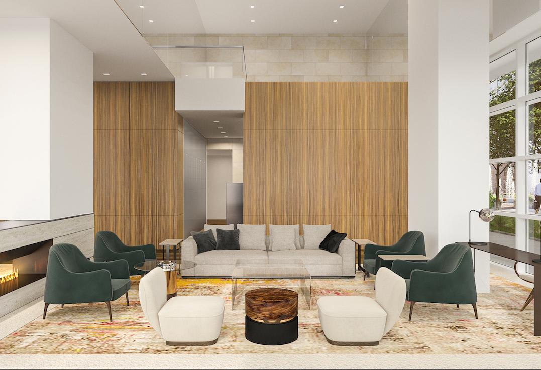 A Rendering Of The Lobby-Level Fireplace And Seating Area At La Colombe D'or Hotel & Residences In Houston