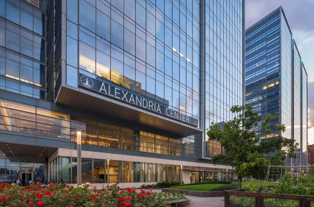 Glass building labeled 