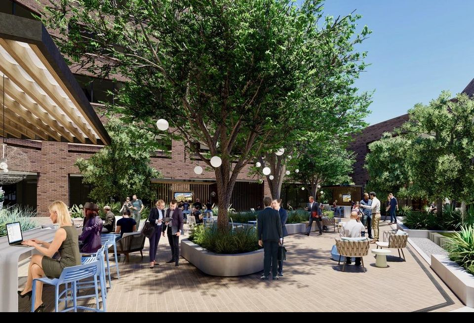 A rendering of LPC West's Redstone office building in Newport Beach