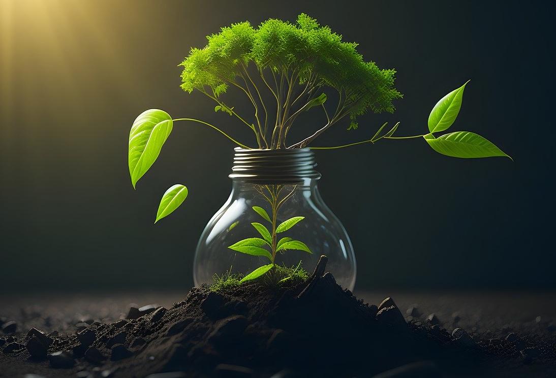 Greenery growing in light bulb