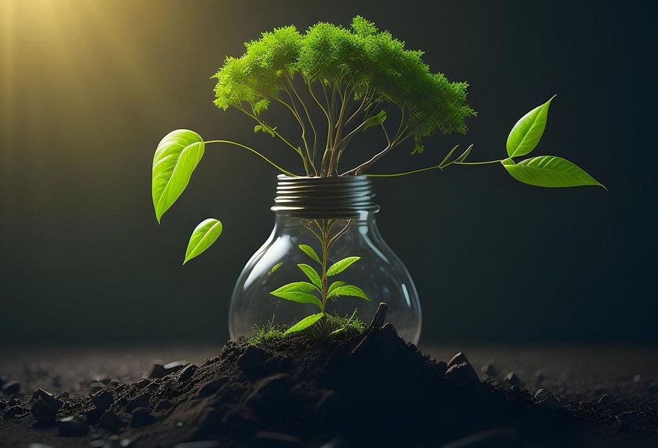 Greenery growing in light bulb