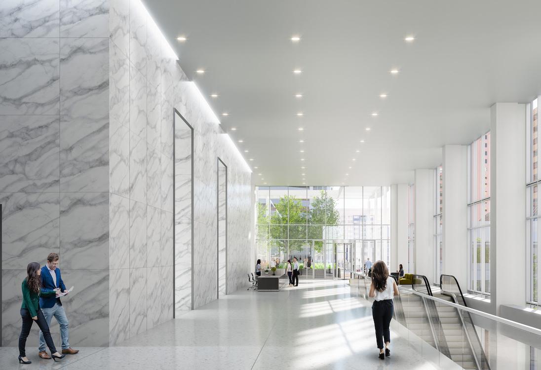 A rendering of 2 Houston Center's upper lobby