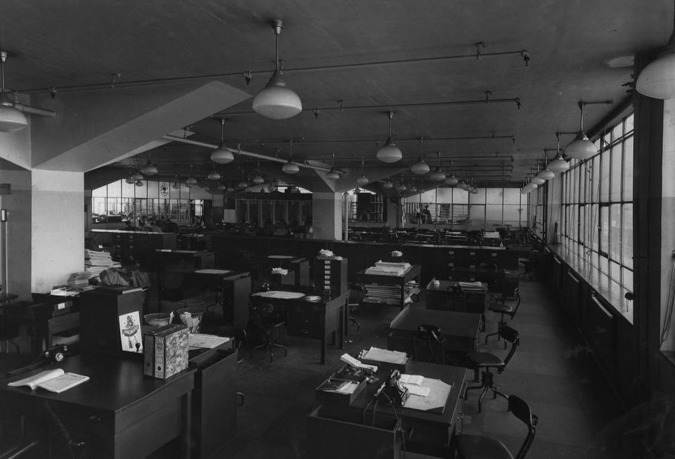 Interior Daily Express newspaper office Manchester 1939