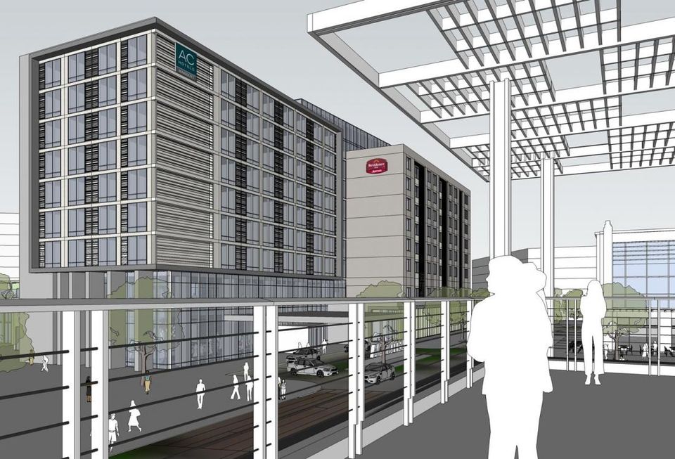The campus will include a dual- brand AC Hotel and Residence Inn, both by Marriott, featuring about 300 rooms plus a Canopy by Hilton and a Hyatt Place, each featuring about 150 rooms. AC and Canopy are chic lifestyle brands, while Residence is an upscale extended-stay brand and Hyatt Place is a select-service brand.