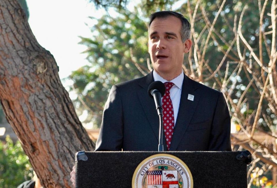 Los Angeles Mayor Eric Garcetti at an event in Watts, California