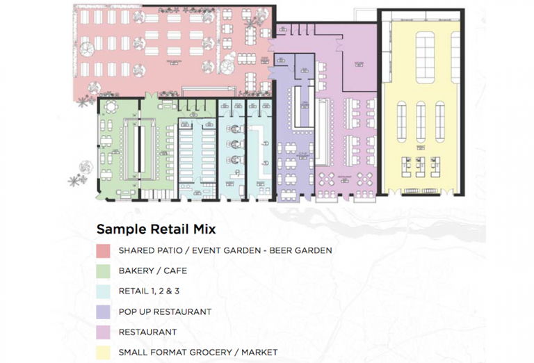 The site plan for the retail space at 12th and Monroe streets NE