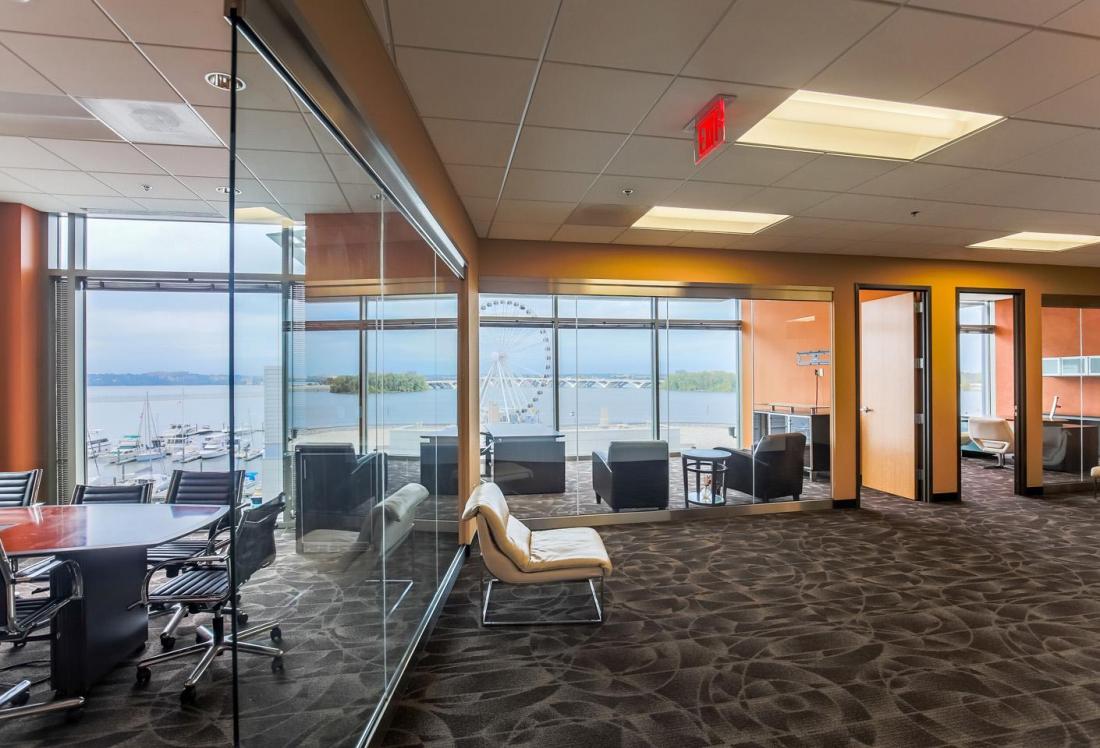 The lobby of one of National Harbor's waterfront office spaces