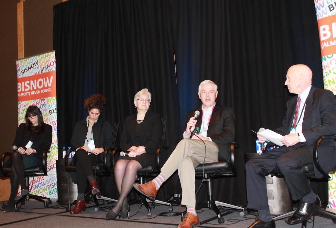  CBRE Director of Workplace Strategy Ashley Branca, Talon Private Capital Director of Design and Construction Lori Noto, PlaceStrategic partner Kate Joncas, Trinity Real Estate managing partner Pete Stone and Cairncross & Hempelmann attorney and moderator Don Marcy