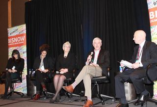  CBRE Director of Workplace Strategy Ashley Branca, Talon Private Capital Director of Design and Construction Lori Noto, PlaceStrategic partner Kate Joncas, Trinity Real Estate managing partner Pete Stone and Cairncross & Hempelmann attorney and moderator Don Marcy