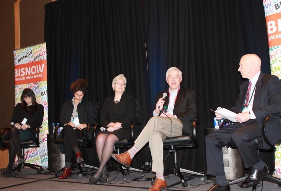  CBRE Director of Workplace Strategy Ashley Branca, Talon Private Capital Director of Design and Construction Lori Noto, PlaceStrategic partner Kate Joncas, Trinity Real Estate managing partner Pete Stone and Cairncross & Hempelmann attorney and moderator Don Marcy