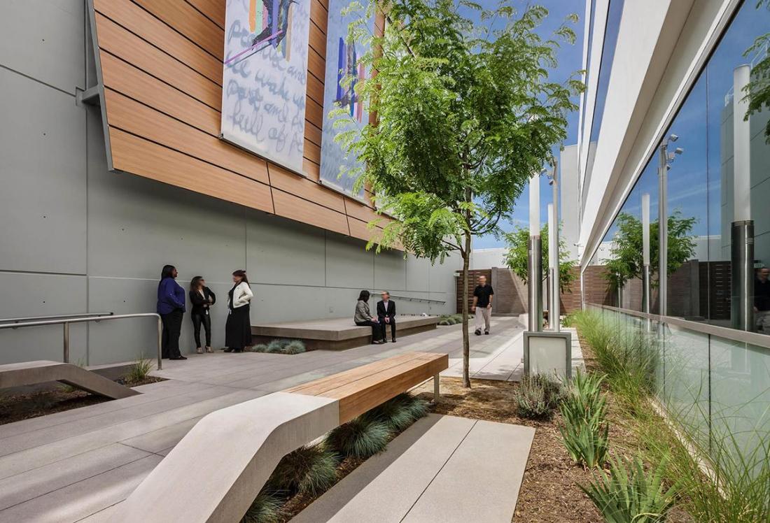 Outdoor plaza space at the WeHo City Hall parking garage