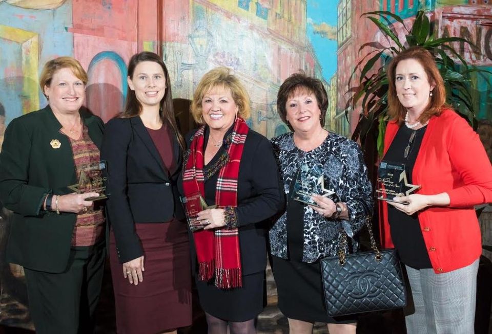 CREW Houston 2015 Networking award winners:Patriot Bank's Rhonda Sands, BKD's Kristin Morgan, Richland Cos' Edna Meyer-Nelson, Transwestern's Jan Sparks, Veritas Title's Angie Steadman