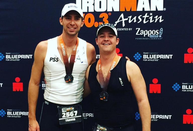 Expedition Capital Advisors senior associate Brock Robertson and Summit Ventures co-founder Travis Ward are ironmen. That's right, the friends swam 2.4 miles, biked 112 miles and ran 26.2 miles at the Ironman Boulder last month and completed half that during the Ironman 70.3 Austin last November. Here they are at the Ironman 70.3 Austin. 
