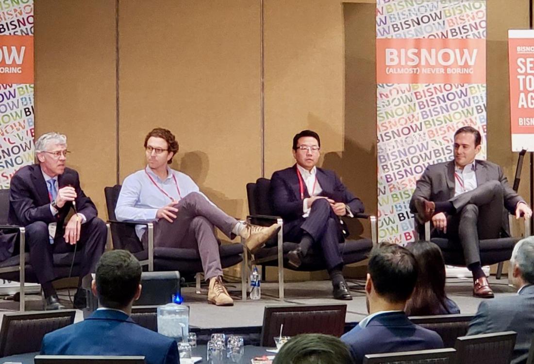 AXIS/GFA Architecture + Design's Cory Creath, Classic Hotels & Resorts John Grossman, Interstate Hotels & Resorts Don Li and HVS Adam Lair speak at a panel April 26 at the Bisnow Lodging & Innovation Series West held at the Sheraton Grand Hotel in downtown Los Angeles.