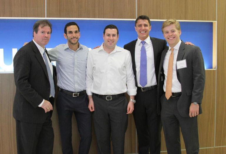 In the group photo from left to right is Mike Mankowich (DRA Advisors), Dan Goldman (DRA Advisors), Scott Lebenhart (DRA Advisors), Ryan Evanich (Stream Realty Partners), Jordan McFarland (Stream Realty Partners)