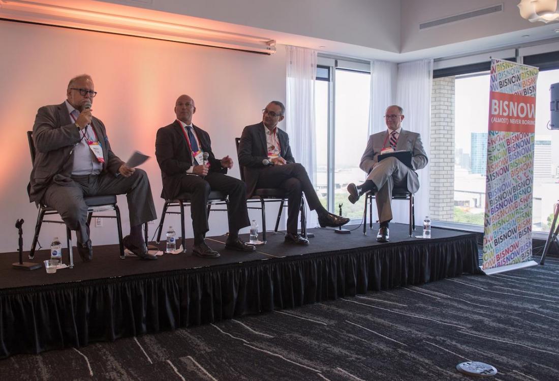 Gatehouse Capital CEO Marty Collins, Hall Structured Finance President Mike Jaynes, La Quinta Executive Vice President and Chief Development Officer Rajiv Trivedi and CBRE Hotels Director Jeff Binford at Bisnow's Dallas Lodging Summit