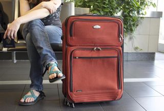 girl, airport, travel, journey, traveler, furniture, trip, luggage, product, suitcase, passport, baggage