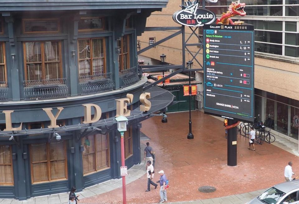 The TransitScreen outside Gallery Place and the Verizon Center