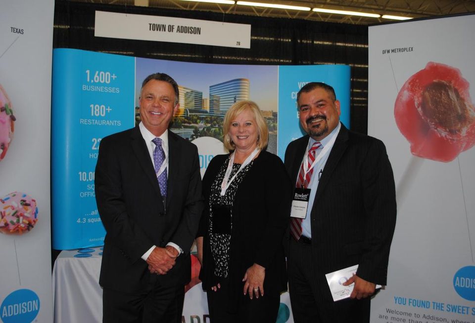 Addison Mayor Todd Meier, economic development director Orlando Campos and Addison Airport deputy director Darci Neuzil