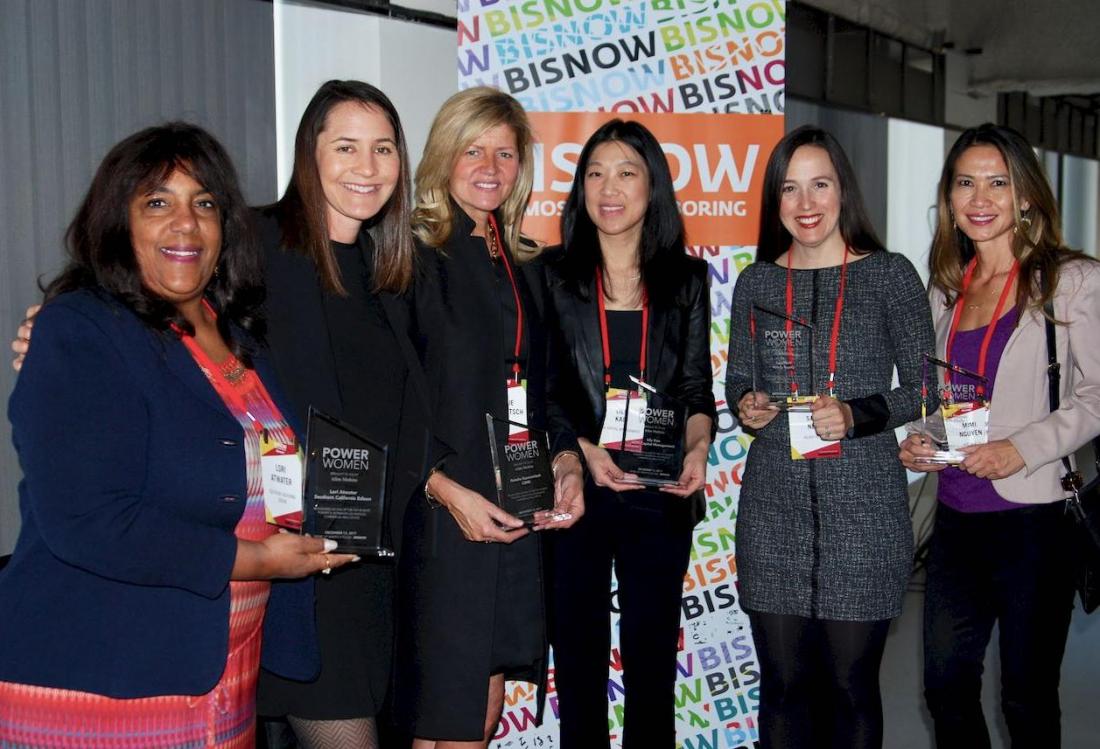 Southern California Edison's Lori Atwater, Brookfield's Marin Turney, CBRE's Natalie Bazarevitsch, AEW Capital Management's Lily Kao, Kilroy Realty's Sara Neff, and KBS Realty's Mimi Nguyen were honored at Bisnow’s LA Power Women Series: Leaders In Commercial Real Estate held Dec. 13, 2017 at the Bank of America Plaza in Los Angeles.