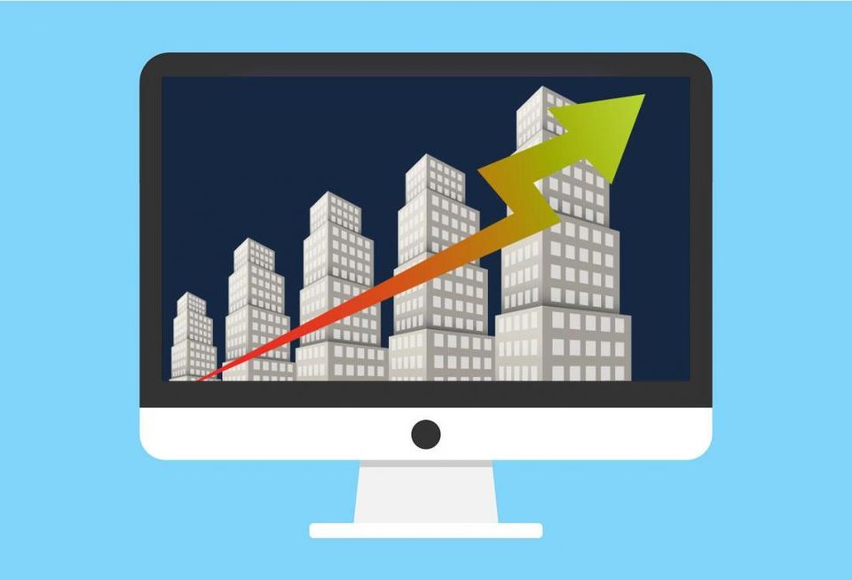 Buildings on computer screen