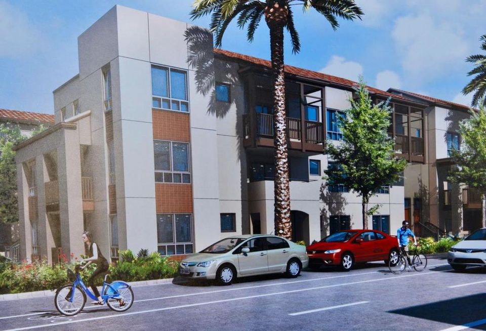A photo of a rendering of the affordable housing units being developed in the Jordan Downs Housing projects in Watts.
