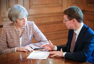 UK Prime Minister Theresa May (left) with West Midlands Metro Mayor Andy Street (right)