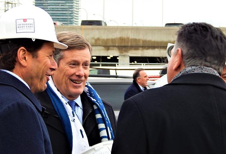 Mayor John Tory Ontario Minister of Finance Charles Sousa Peter Menkes 100 Queens Quay Sugar Wharf Ground breaking.