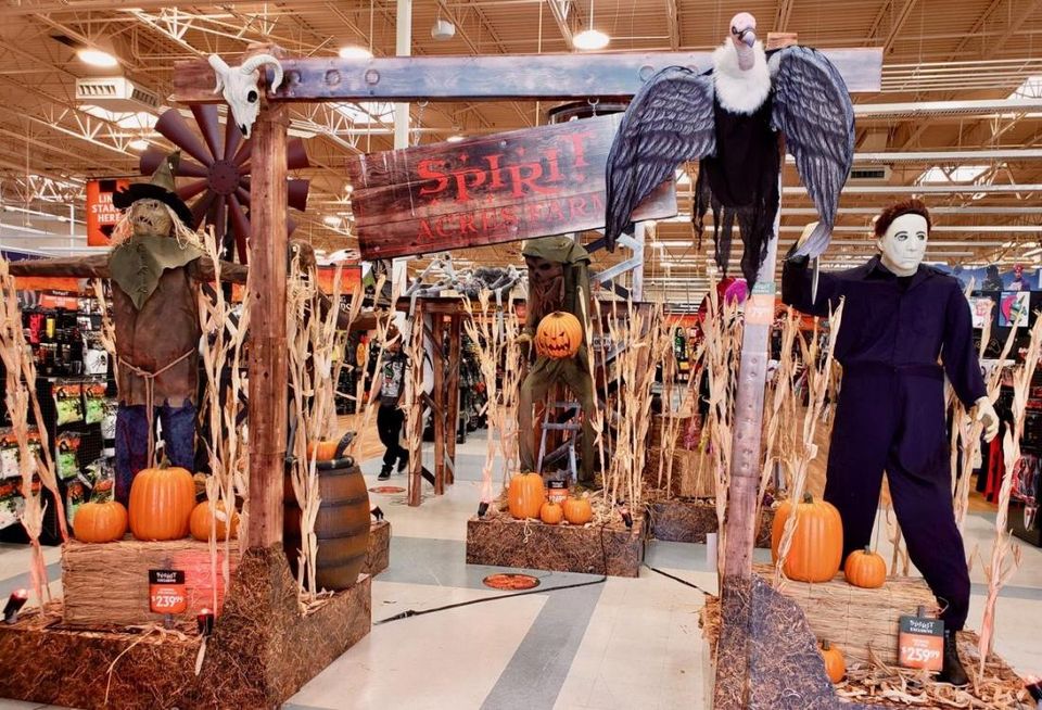 The interior of a vacant Toys R Us has been transformed into a Spirit Halloween, seasonal pop up shop in Seal Beach, Calif.